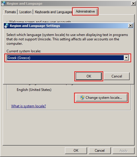 Specify the non-Unicode language in Windows 7