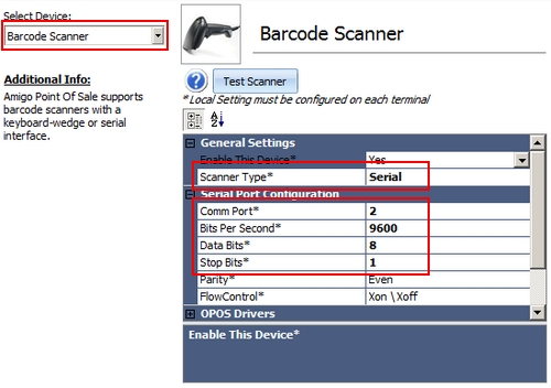 Serial Interface Barcode Scanner Configuration