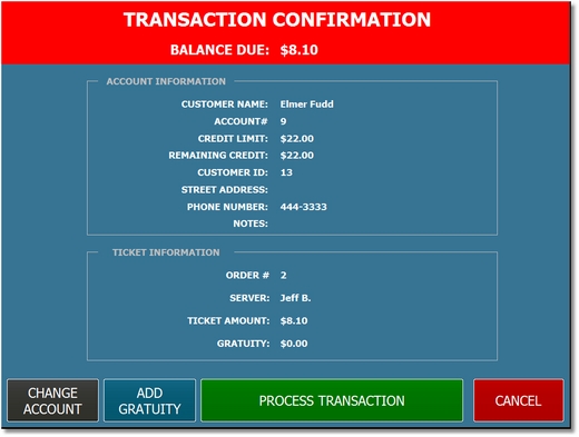 Customer Account Transaction Confirmation