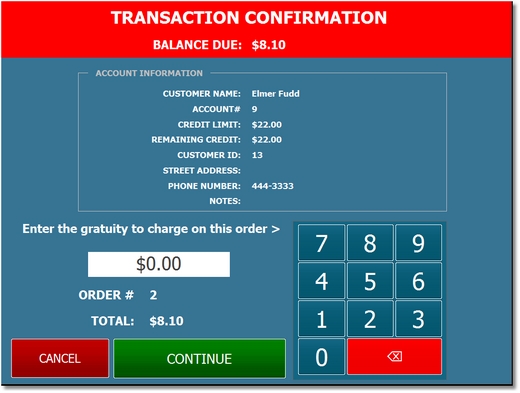 Customer Account Transaction Gratuity