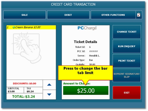 Changing the bar tab limit before preauthorization