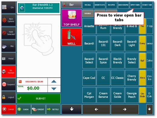 Closing an existing bar tab