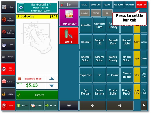 Closing an existing bar tab