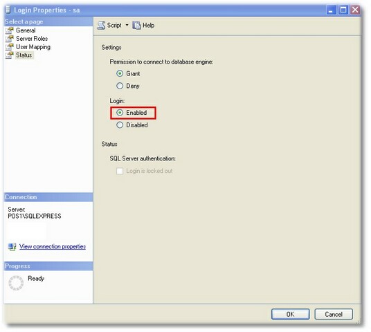 Enable the sa account in SQL Server Management Studio