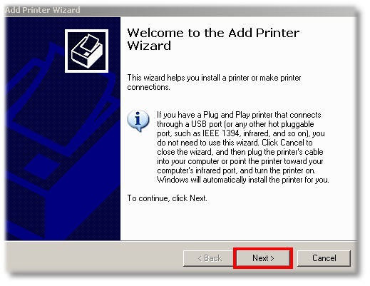 The MS Windows XP Add Printer Wizard