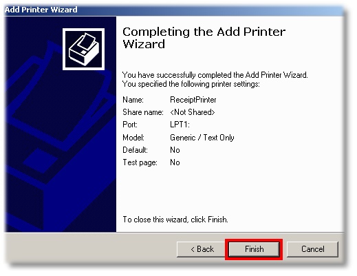 Completing the Add Printer Wizard