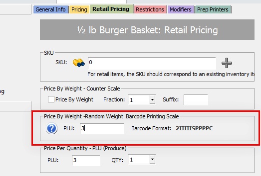 Entering a PLU of 3 on the menu item editor