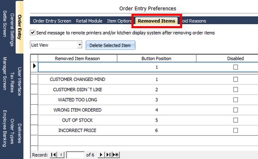 Removed Order Items Reasons