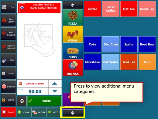 Order Entry View Showing Regular Menu Items