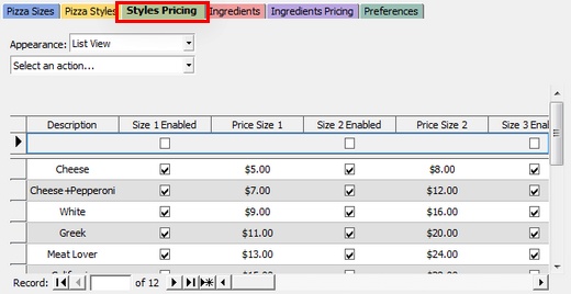 Pizza Styles Pricing