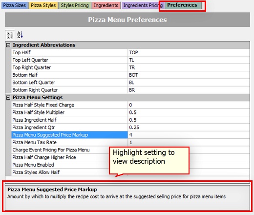 Pizza Menu Preferences