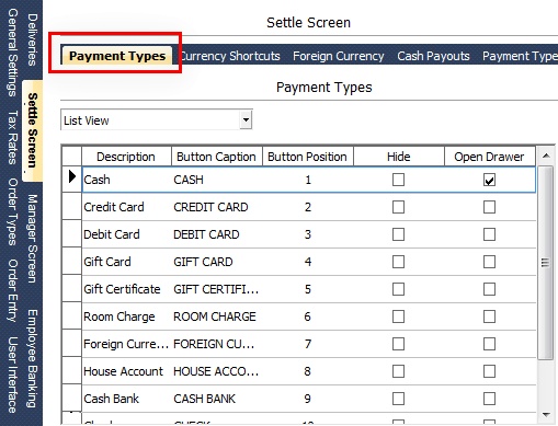 Payment Types Configuration