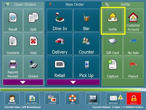Order Settlement from the Main Screen