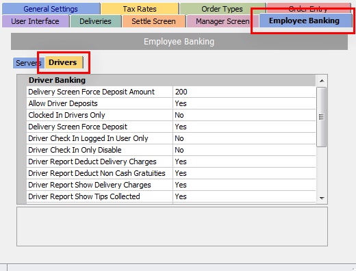 Driver Banking Settings