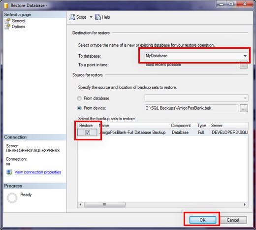 Restore Database Dialog