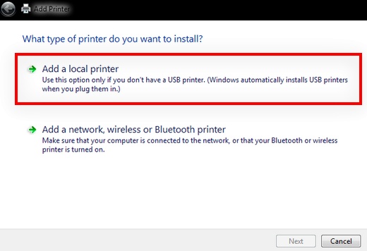 <br>
Windows7 Add Printer Wizard