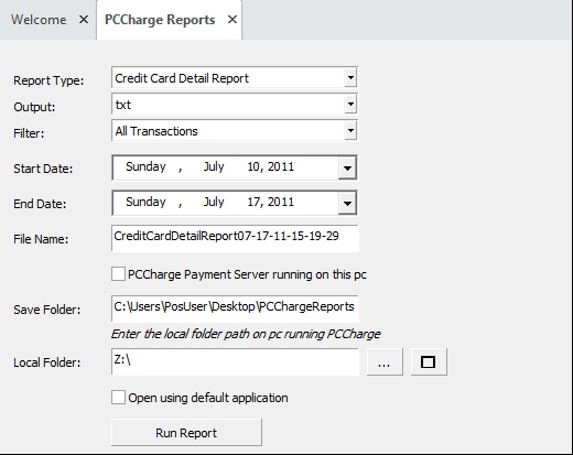 PCCharge Reports Settings