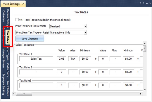 Tax Rates Configuration