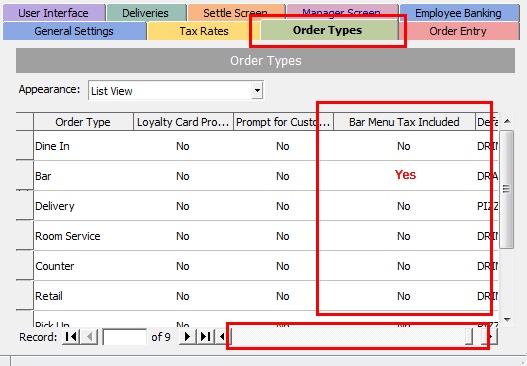 Specific Order Type Tax-Inclusive Bar Menu Items