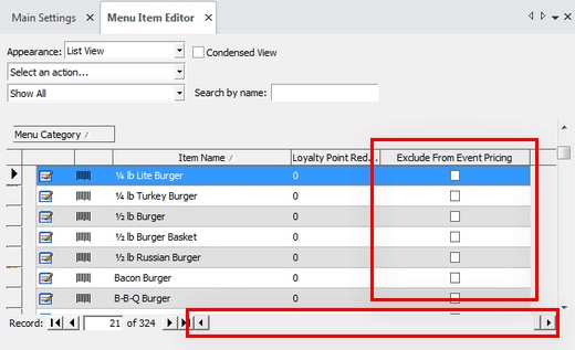 Excluding Menu Items From Event Pricing