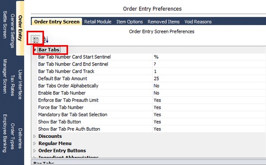 Bar Tab Settings