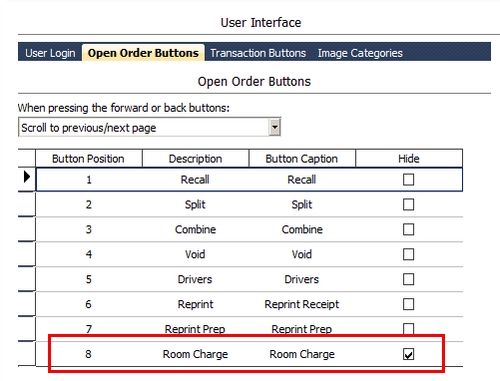 Main Screen Room Charge Button Setting