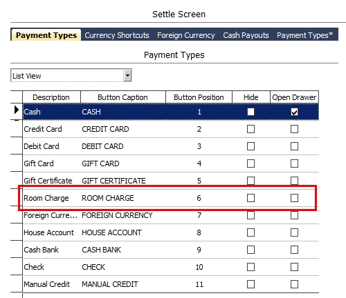 Settle Screen Room Charge Button Setting