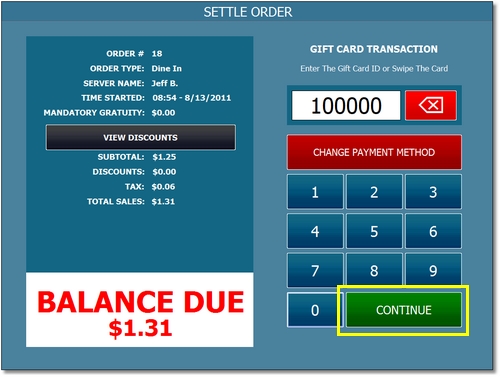 Swipe the Gift Card or Enter the Gift Card Number