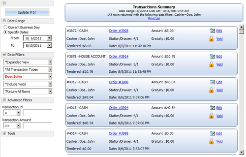 Back Office Transactions Summary