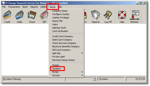 PCCharge Payment Server Setup Menu