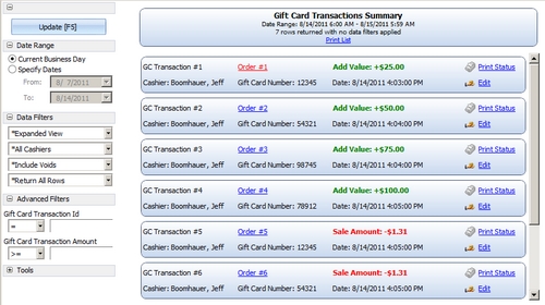 Gift Card Transactions