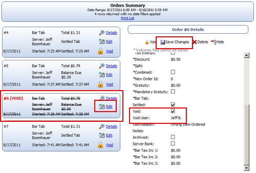 Back Office Order Summary