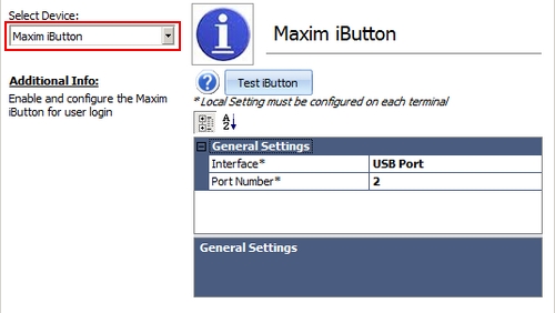 iButton Login Configuration Screen