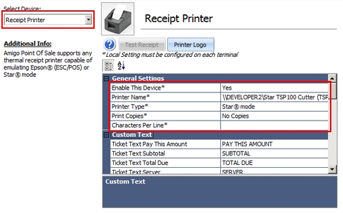 <br>
Receipt Printer Configuration