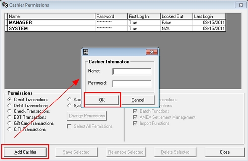 Cashier Permissions