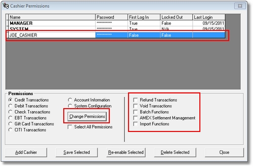 Cashier Permissions