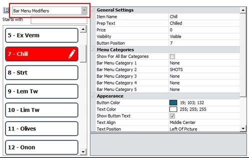 Bar Menu Modifiers