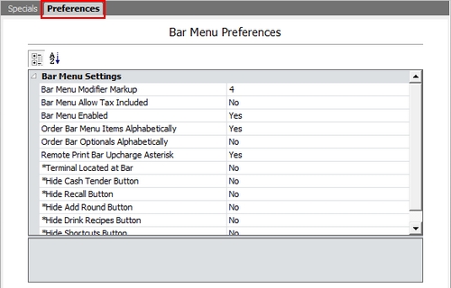 Bar Menu Preferences