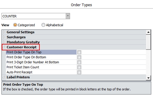 Order Type Settings