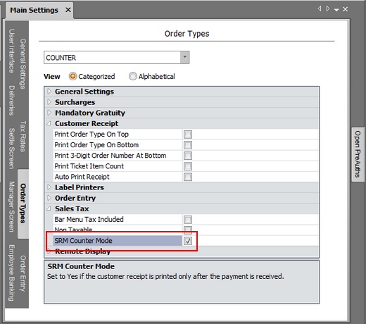 Order Type Counter Mode Setting