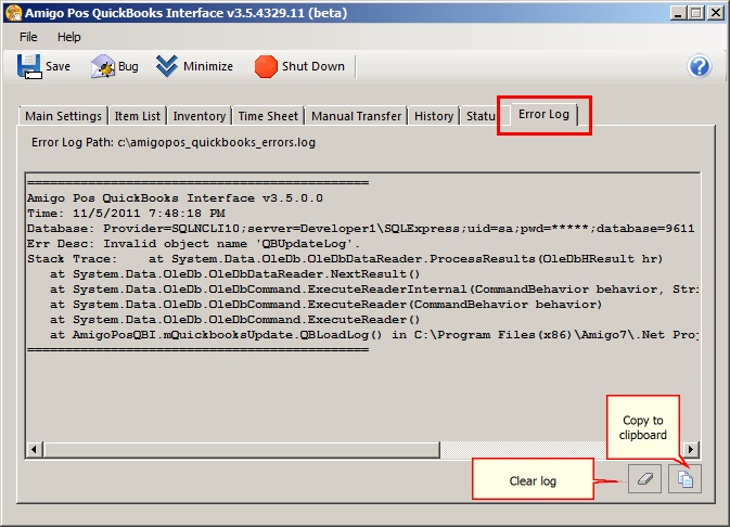 QuickBooks Interface Error Log