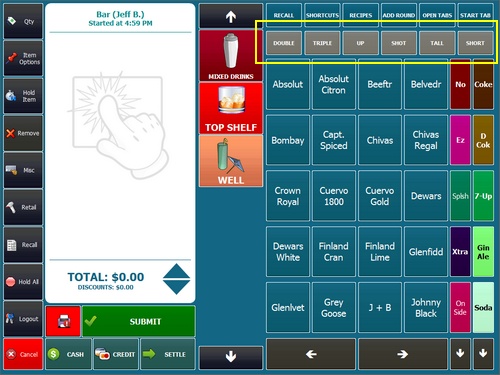 Bar Menu Upcharges