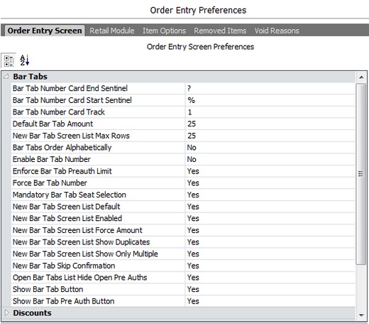 Bar Tab Settings