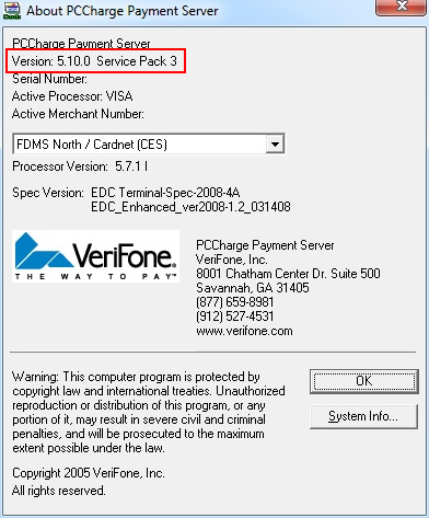 PCCharge Payment Server™ Version Information