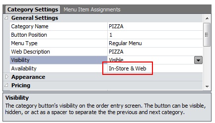 Menu Category Setup