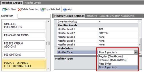 Modifier Group Setup