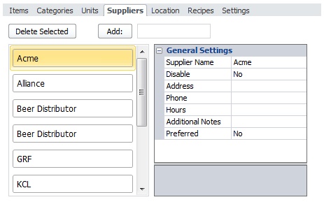 Inventory Suppliers