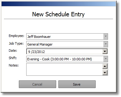 Add New Schedule Entry