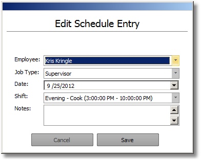 Edit Existing Schedule Entry