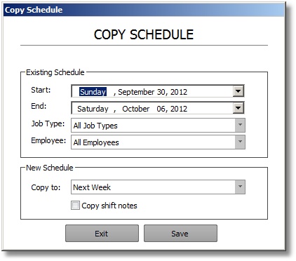 Copy Existing Schedule